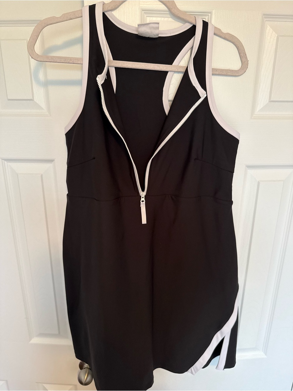 Black Mini Dress with White Trim and Front Zip